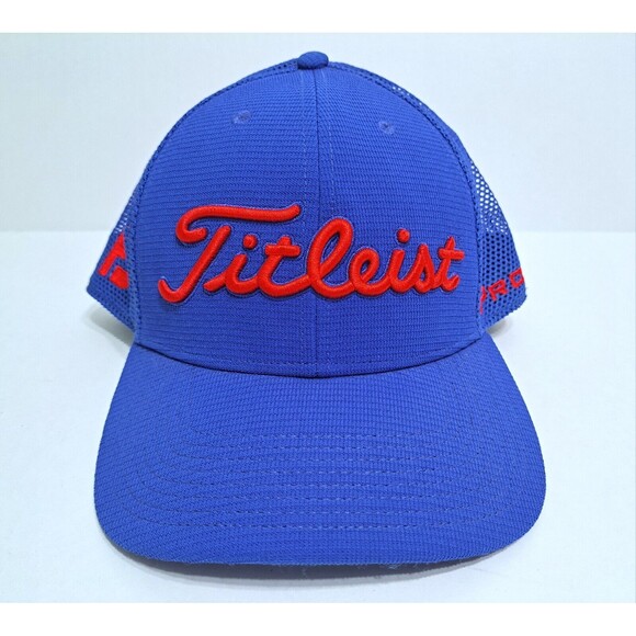 Titleist Other - Titleist FJ Foot Joy Pro V1 Snap Mesh Back Golf Hat Navy Blue Red Cap Trucker